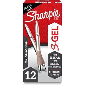 Gel Pens, Medium Point (0.7mm), Black Ink, 12 Count with Sleek Champagne Metal